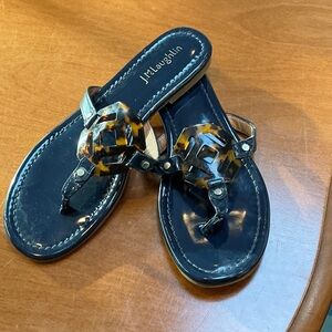 J. McLaughlin Navy Sandals with Tortoiseshell Detail